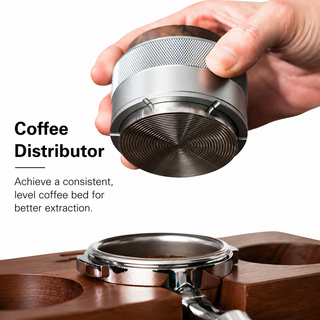 Yozcoffee Espresso Distribuidor Tamper 51/58mm Walnut Wood Puck Prep Black/Silver — vista alternativa
