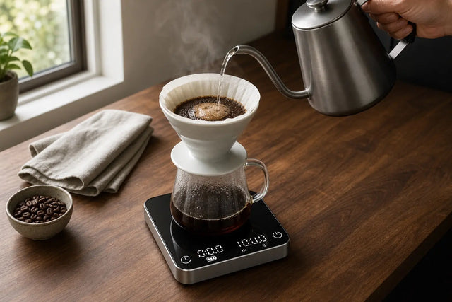 Báscula de café con temporizador: prepara por peso, no por intuición