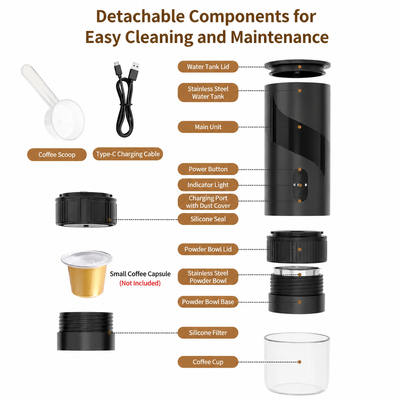 Portable Espresso Maker 51mm 2-in-1 Ground & Capsule Black: portable detachable parts