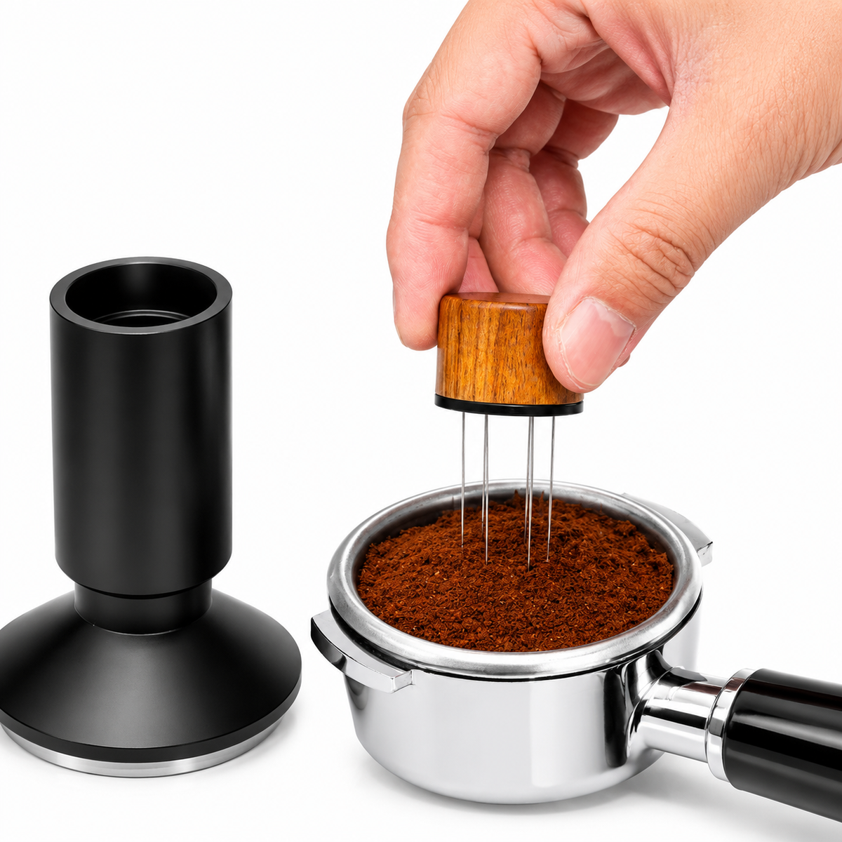 Espresso Tamper WDT Distributor 53mm 2-in-1 Stainless Steel: yozcoffee 2 in 1 espresso tamper magnetic needle distribut