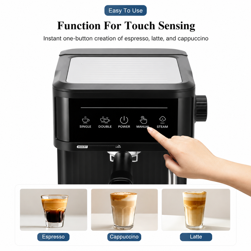 20 Bar Espresso Machine with Steam Wand & 1.8L Tank: touch controls