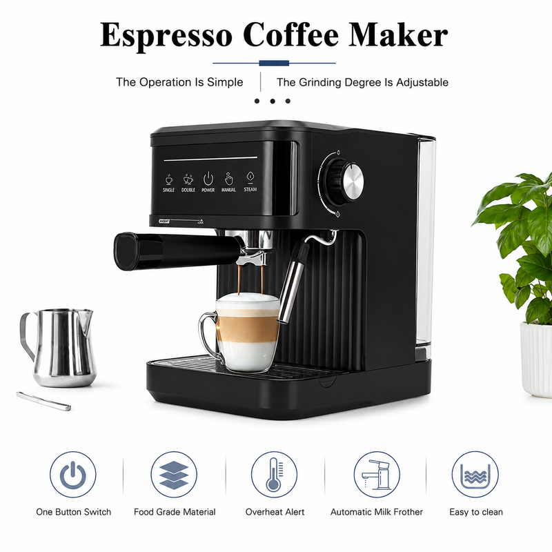 20 Bar Espresso Machine with Steam Wand & 1.8L Tank: black latte