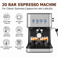 Máquina de café Yozcoffee Espresso 20 Bar 1,5L de acero inoxidable negro - miniatura 2
