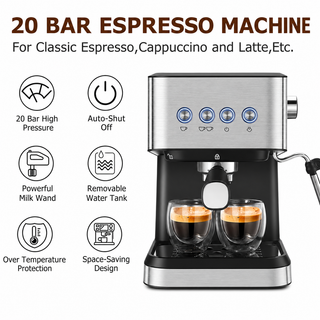 Máquina de café Yozcoffee Espresso 20 Bar 1,5L de acero inoxidable negro — vista alternativa
