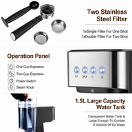 Máquina de café Yozcoffee Espresso 20 Bar 1,5L de acero inoxidable negro - miniatura 5