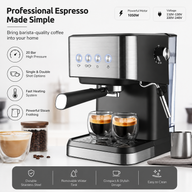Máquina de café Yozcoffee Espresso 20 Bar 1,5L de acero inoxidable negro - miniatura 6