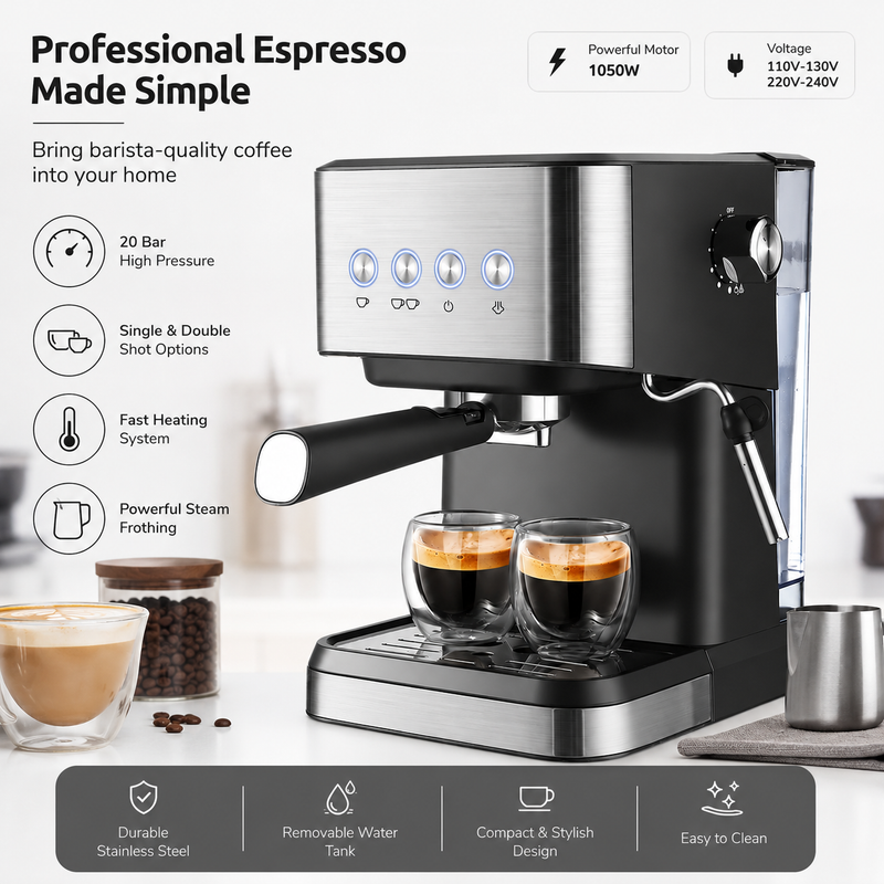 Máquina de café Yozcoffee Espresso 20 Bar 1,5L de acero inoxidable negro - imagen del producto