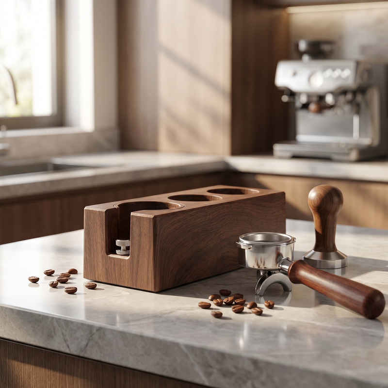 Soporte organizador Yozcoffee para prensador de espresso de 51-58 mm, ABS efecto madera - imagen del producto