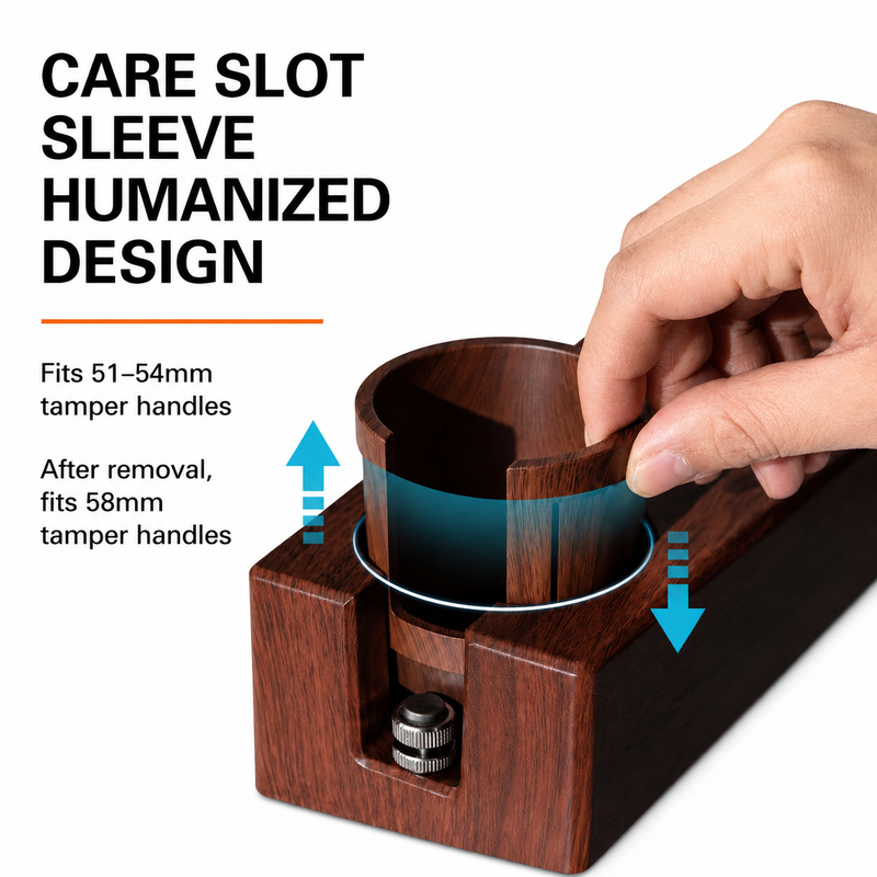 Soporte organizador Yozcoffee para prensador de espresso de 51-58 mm, ABS efecto madera - imagen del producto