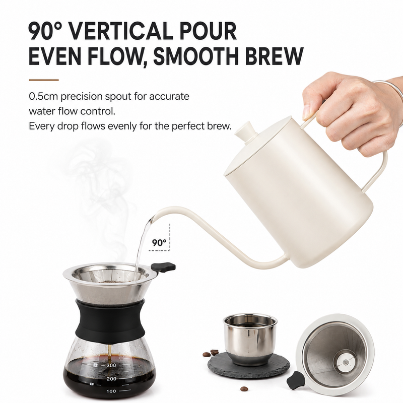 Hervidor Yozcoffee de cuello de cisne de 350 ml en acero inoxidable - imagen del producto