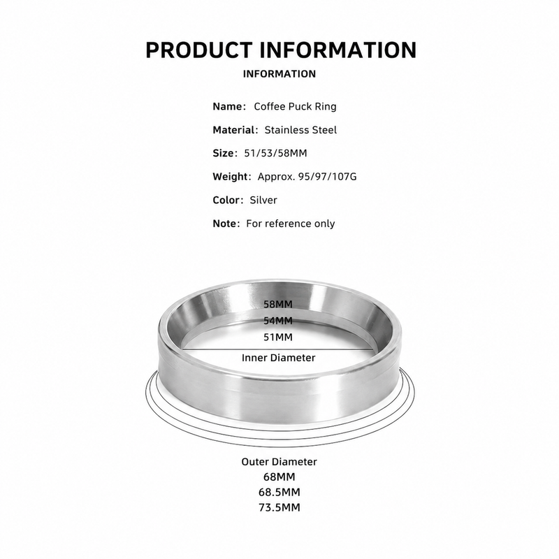 Yozcoffee Espresso Dosificación embudo 51/53/58mm Plata de acero inoxidable magnético - imagen del producto