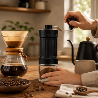 Alternate view of Manual Coffee Grinder 40 Settings Ceramic Burr Glass: ceramic glass alternate angle full