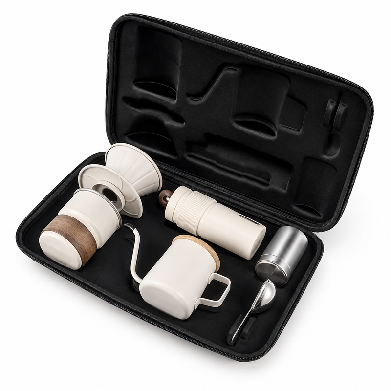 Set pour-over portátil Yozcoffee de 6 piezas con molinillo manual y estuche - imagen del producto