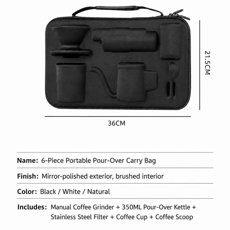 Set pour-over portátil Yozcoffee de 6 piezas con molinillo manual y estuche - imagen del producto