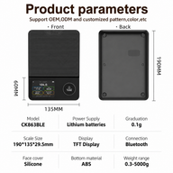 Smart Bluetooth Coffee Scale, 5kg / 0.1g Precision: specifications infographic