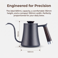 Gooseneck Pour Over Kettle 350/600ml Stainless Steel Wood: 600ml size spec